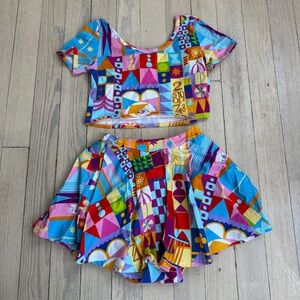 WILD RICH KIDS Girl's Disney Small World Crop Top & Skirt Matching Set Size 9/10